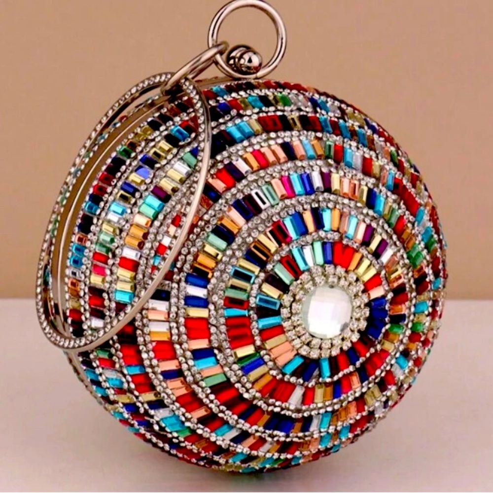 Bohemian Style Evening Bag Circular Small Day Clutch Handbags With Chain Purse